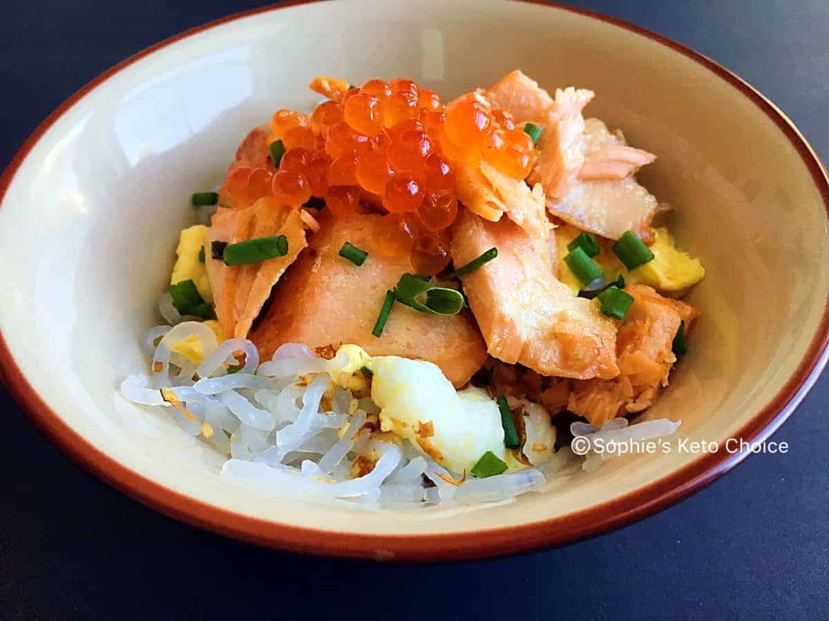 鮭魚親子蒟蒻丼salmon Ikura Don 鮭いくら丼 健康低卡高纖日式料理 Sophie S Keto Choice