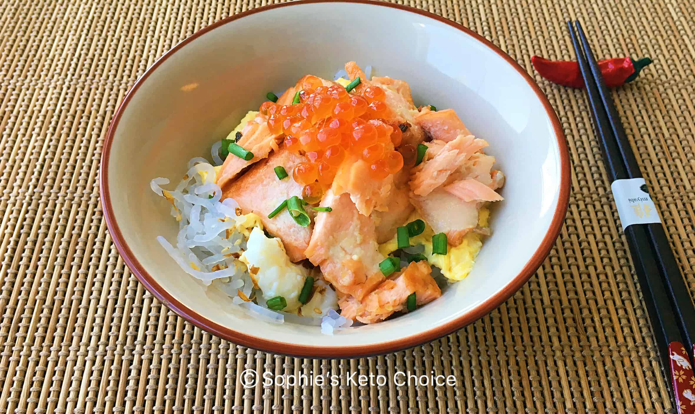 鮭魚親子蒟蒻丼 Salmon Ikura Don 鮭いくら丼 – 健康低卡高纖日式料理