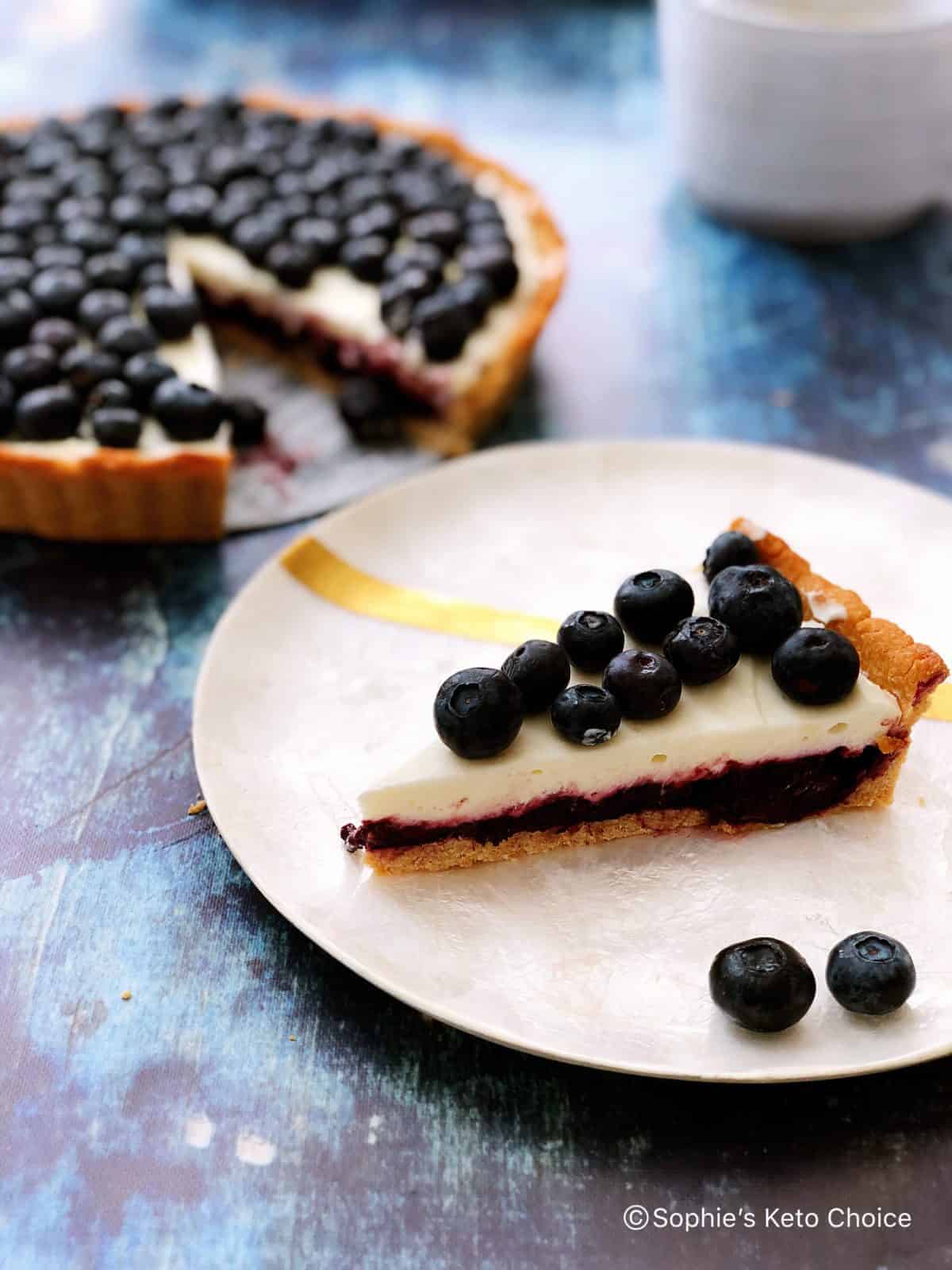 [生酮甜點] 藍莓優格乳酪塔 Blueberry Yogurt Cheese Tart- 免烤內餡、簡易生酮塔皮