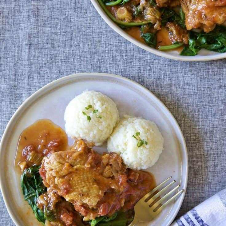 蕃茄菠菜燉雞腿 ＆偽馬鈴薯泥-有菜有肉一鍋到底-Instant Pot壓力鍋/瓦斯爐